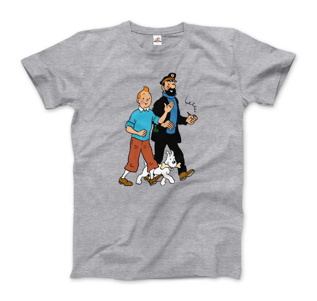 Tintin, Snowy And Captain Haddock Artwork T-Shirt-T-Shirt-Art-O-Rama Shop-Men (Unisex)-Charcoal-S-Urbanheer