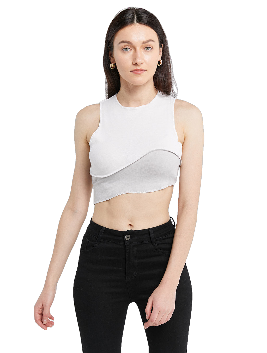 Two-Tone Sleeveless Crop Top-Heer Decor-S-White-Urbanheer