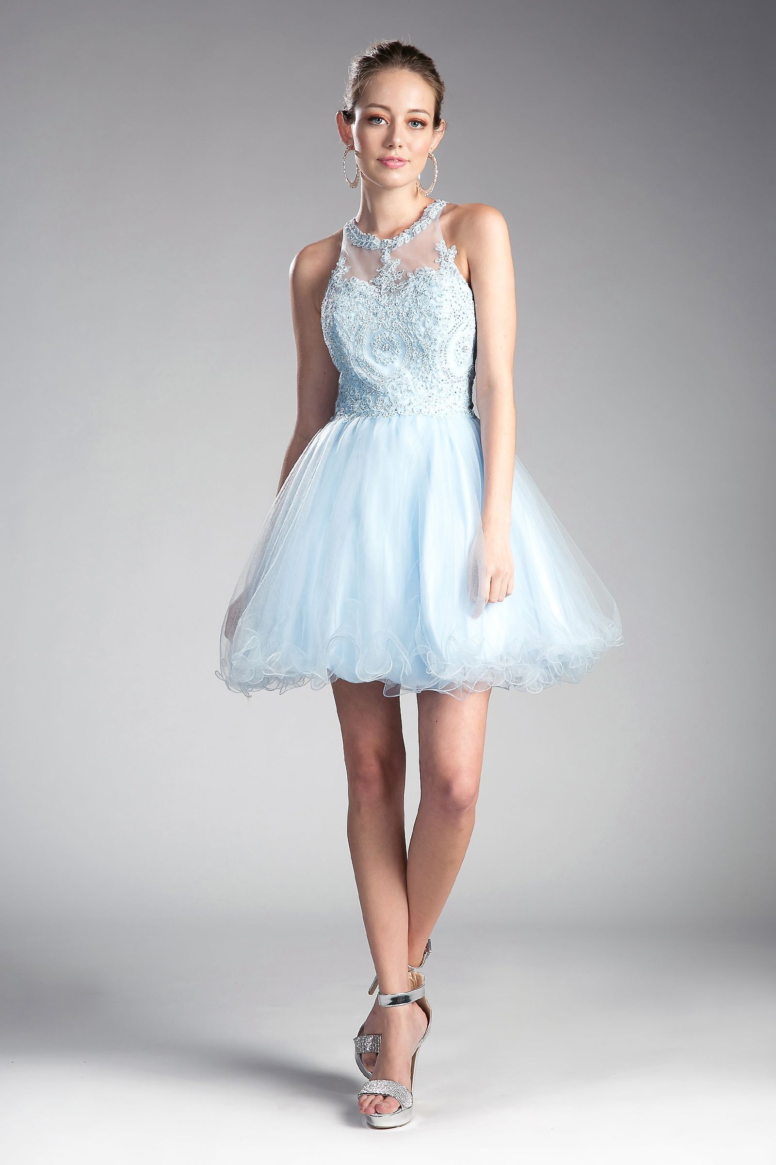 Short Layered Cocktail Dress-Damas/Short-Tux-USA-XXS-Ice Blue-Urbanheer