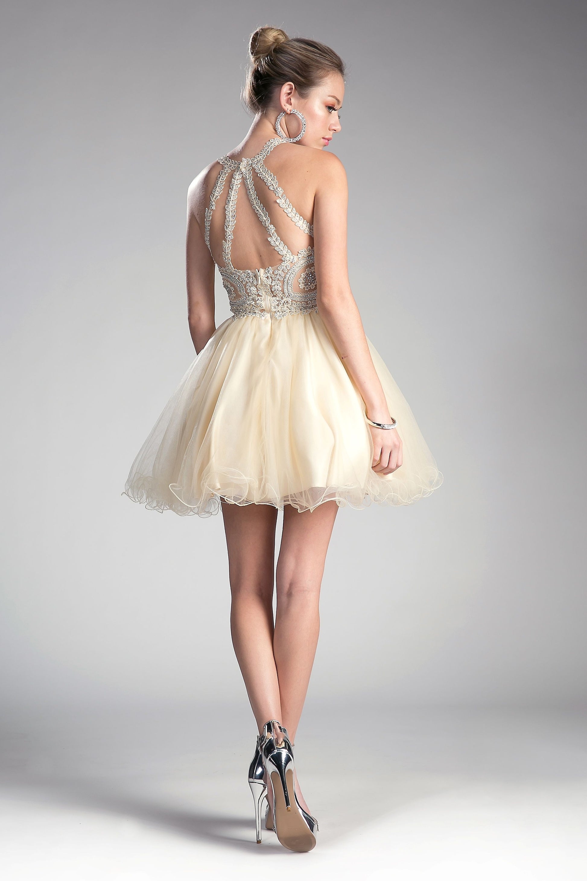 Short Layered Cocktail Dress-Damas/Short-Tux-USA-XS-Champagne-Urbanheer