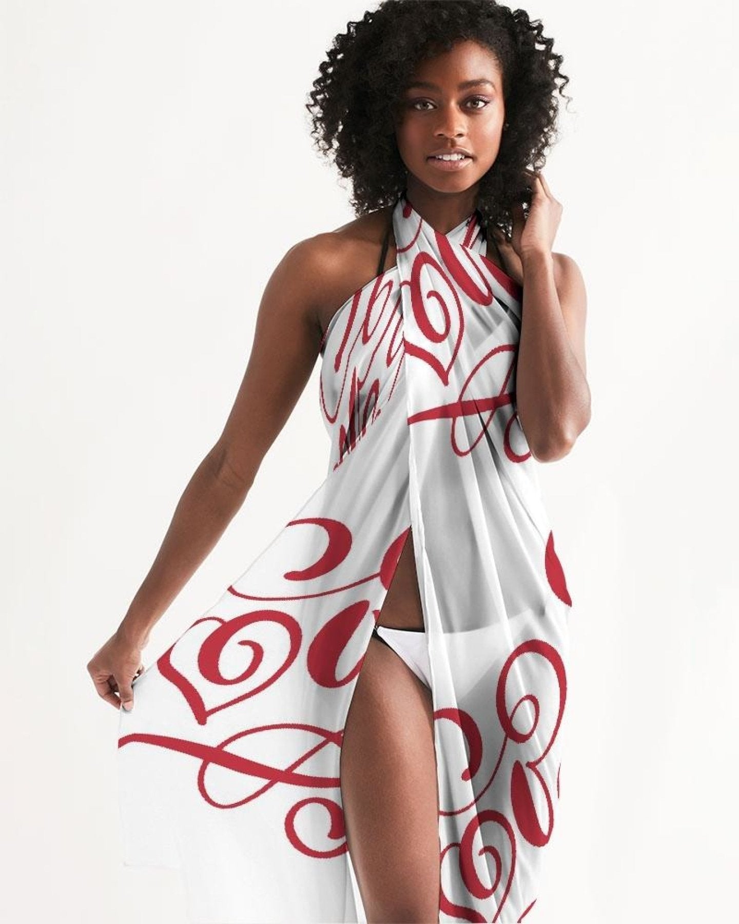 Uniquely You Sheer Sarong Swimsuit Cover Up Wrap / White And Red Abstract-Uniquely You | iKIN-One Size-Urbanheer