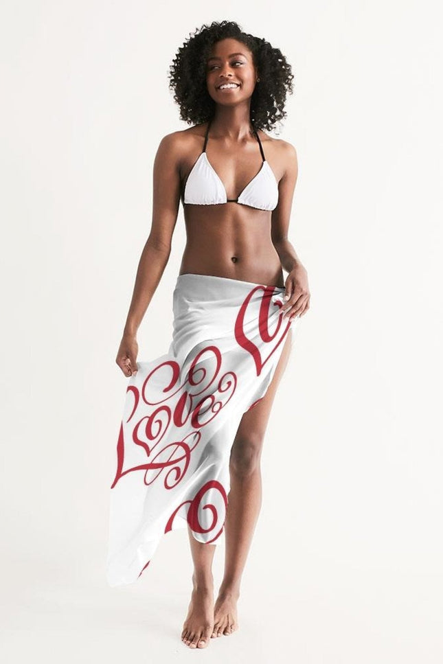 Uniquely You Sheer Sarong Swimsuit Cover Up Wrap / White And Red Abstract-Uniquely You | iKIN-One Size-Urbanheer