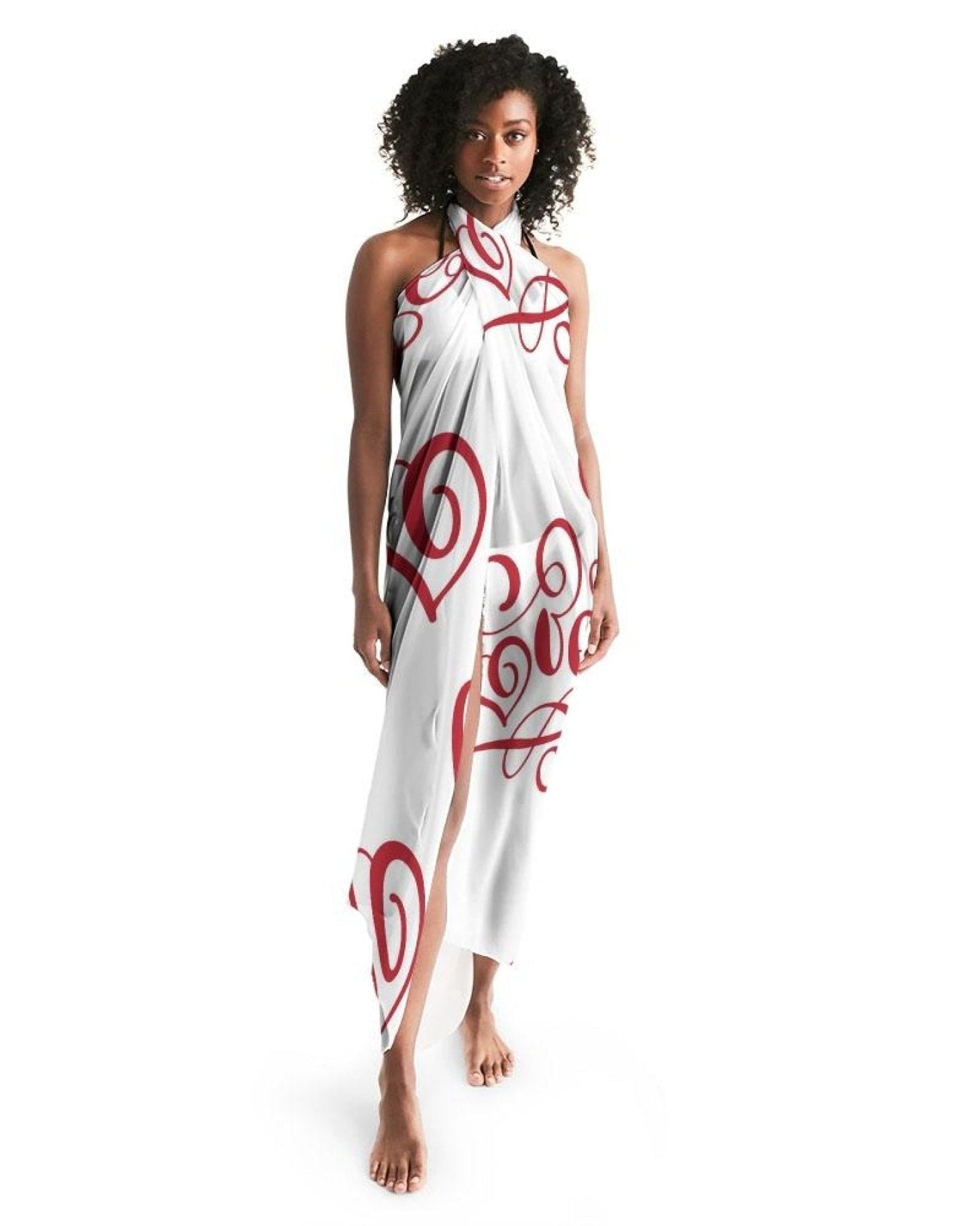 Uniquely You Sheer Sarong Swimsuit Cover Up Wrap / White and Red Abstract