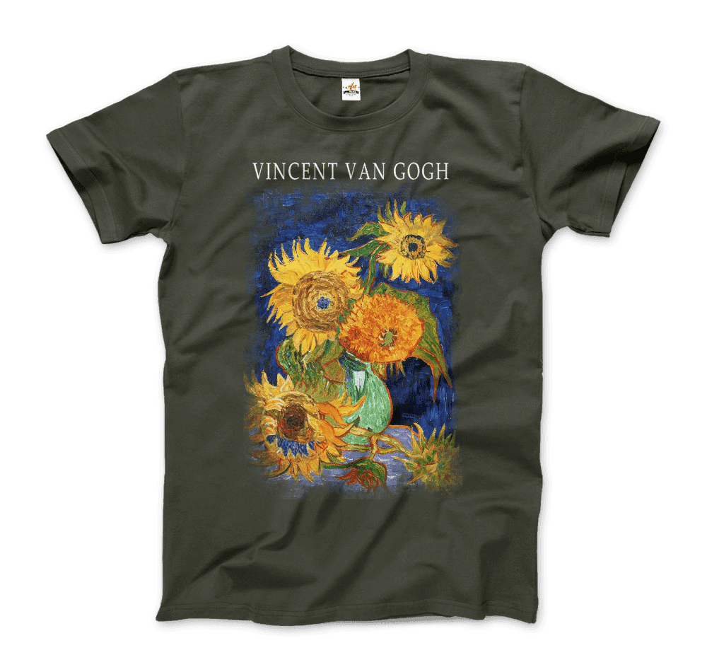 Van Gogh Five Sunflowers 1888, Artwork T-Shirt-Art-O-Rama Shop-Men (Unisex)-Navy-S-Urbanheer