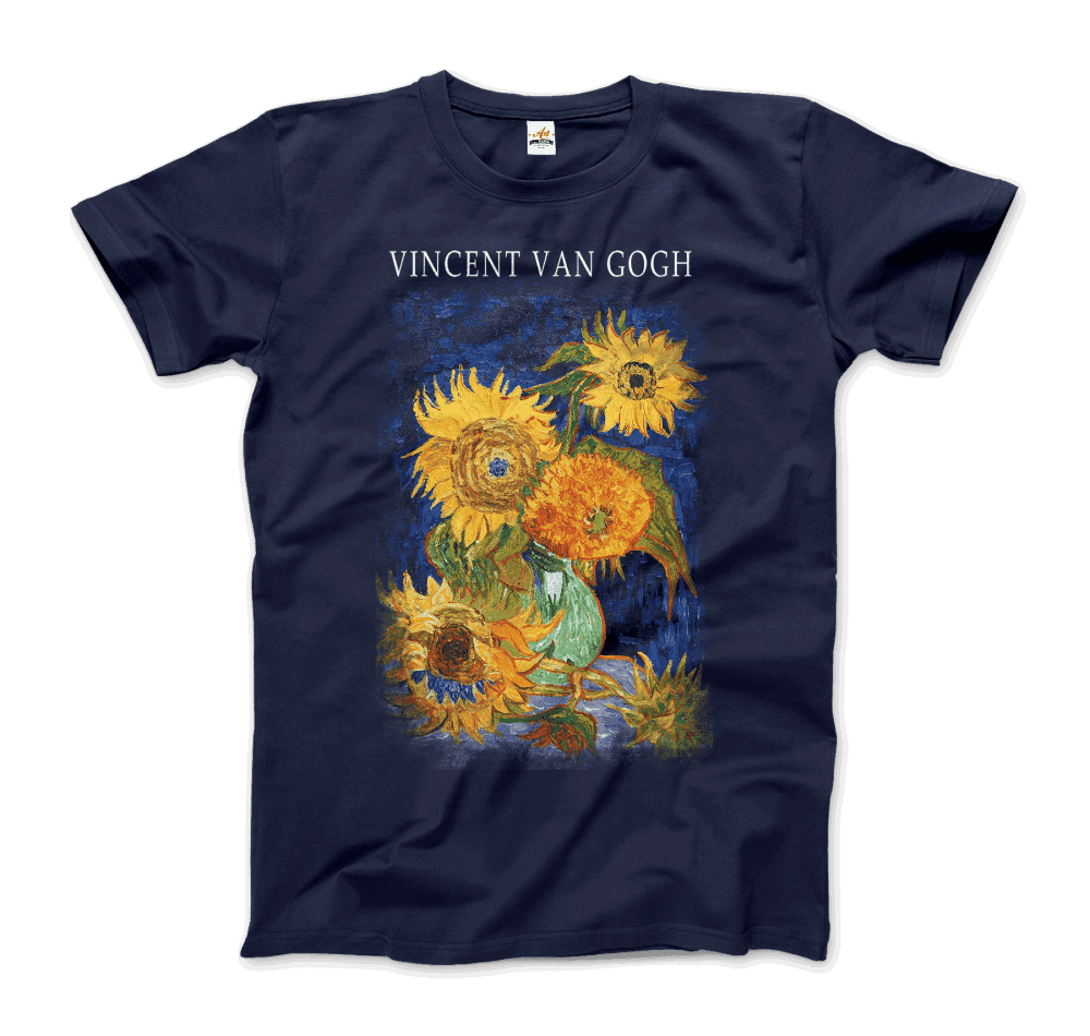 Van Gogh Five Sunflowers 1888, Artwork T-Shirt-Art-O-Rama Shop-Men (Unisex)-Navy-S-Urbanheer