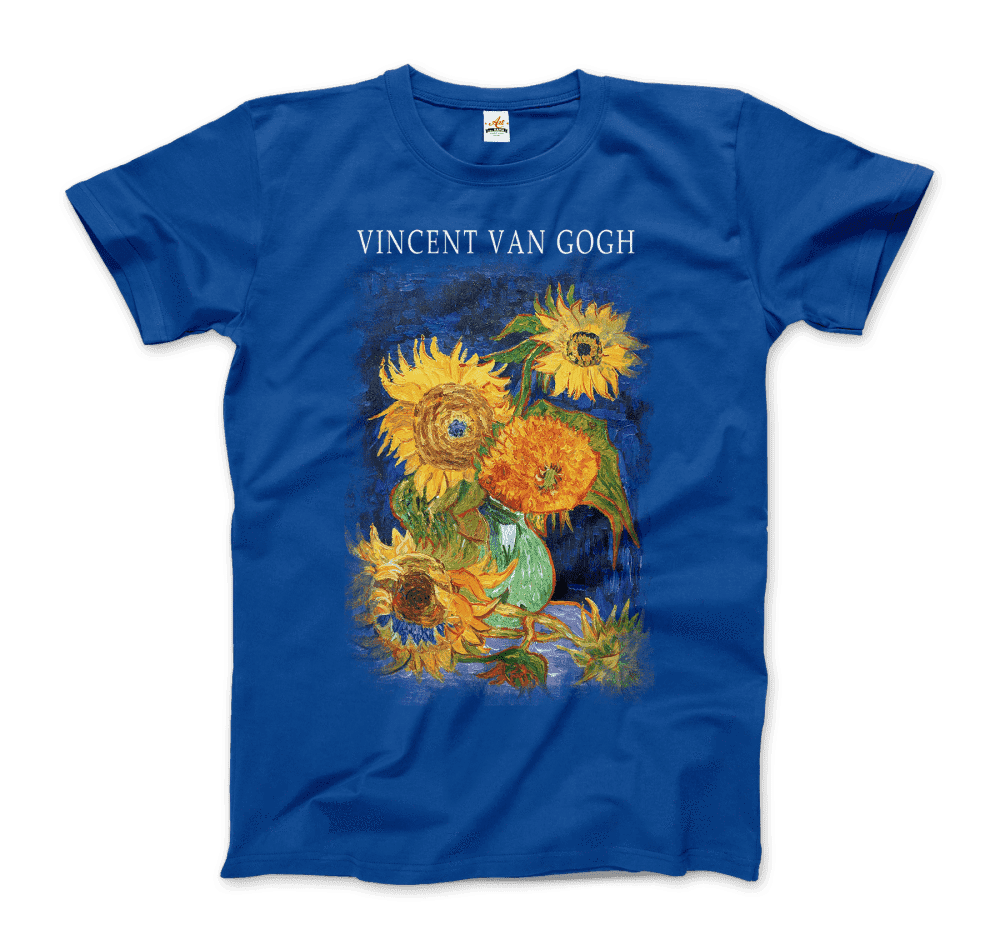 Van Gogh Five Sunflowers 1888, Artwork T-Shirt-Art-O-Rama Shop-Men (Unisex)-Royal Blue-S-Urbanheer