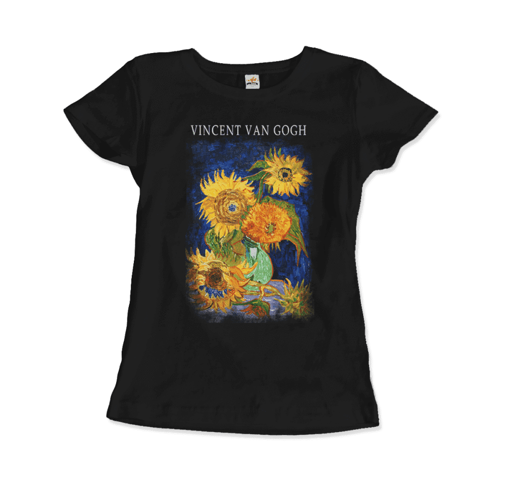 Van Gogh Five Sunflowers 1888, Artwork T-Shirt-Art-O-Rama Shop-Women (Fitted)-Black-S-Urbanheer
