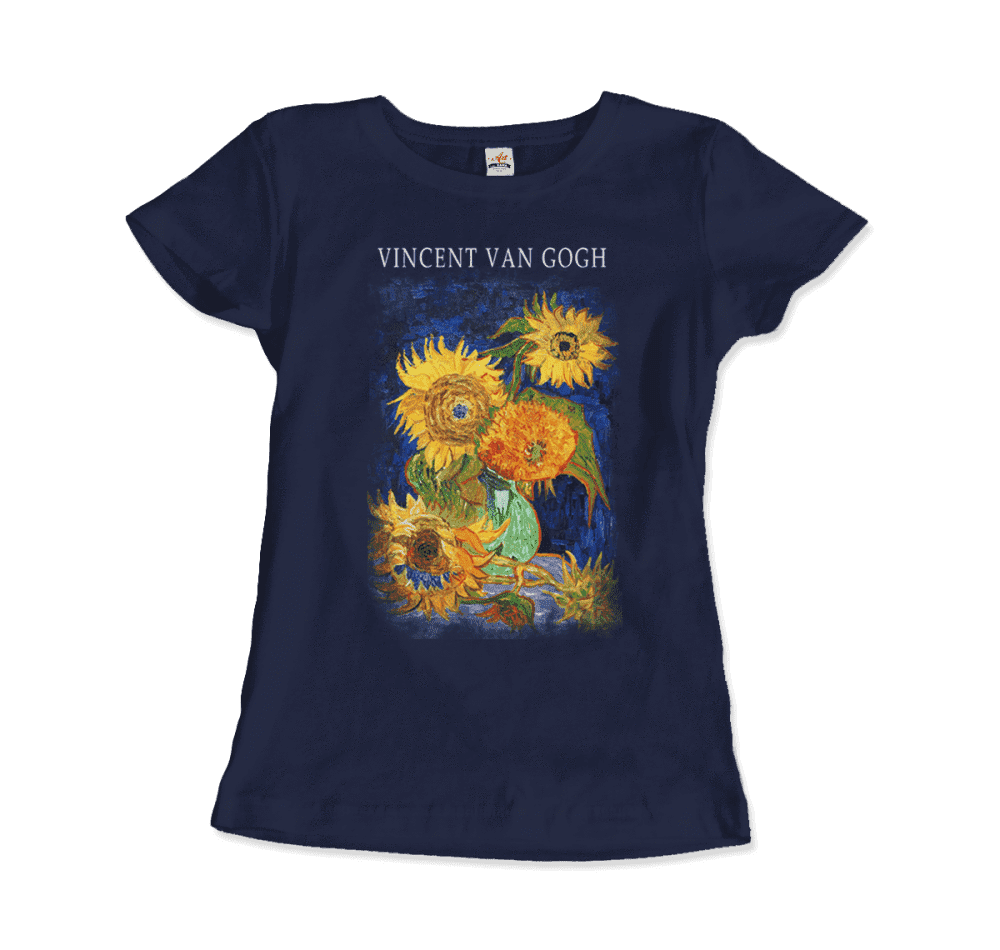 Van Gogh Five Sunflowers 1888, Artwork T-Shirt-Art-O-Rama Shop-Women (Fitted)-Navy-S-Urbanheer