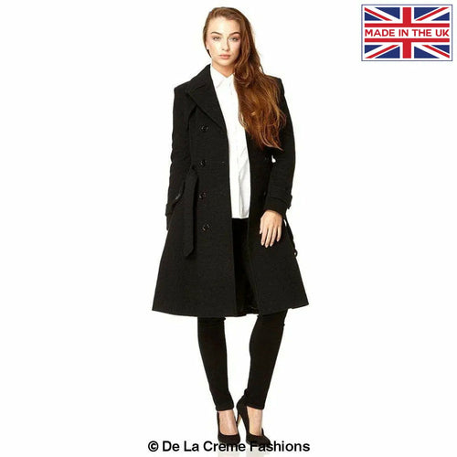 Wool Blend Double Breasted Coat (1201)-Rose Eleusis-UK 10/EU 38/US 6-Black-Urbanheer