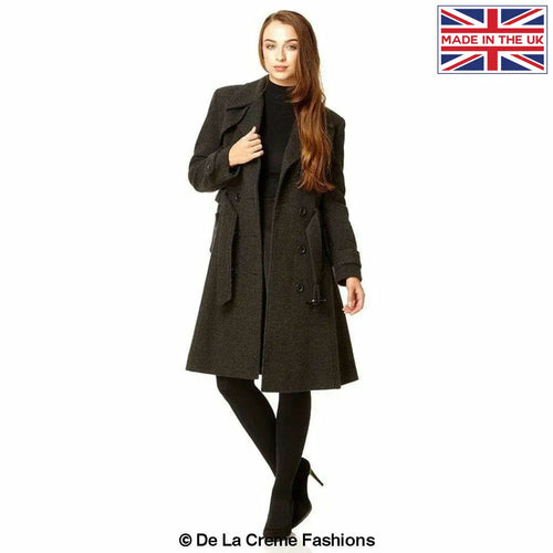 Wool Blend Double Breasted Coat (1201)-Rose Eleusis-UK 10/EU 38/US 6-Grey-Urbanheer