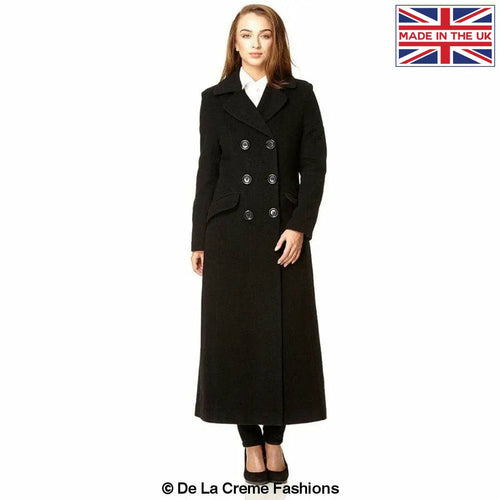 Wool Blend Double Breasted Long Coat-Rose Eleusis-UK 10/EU 38/US 6-Black-Urbanheer