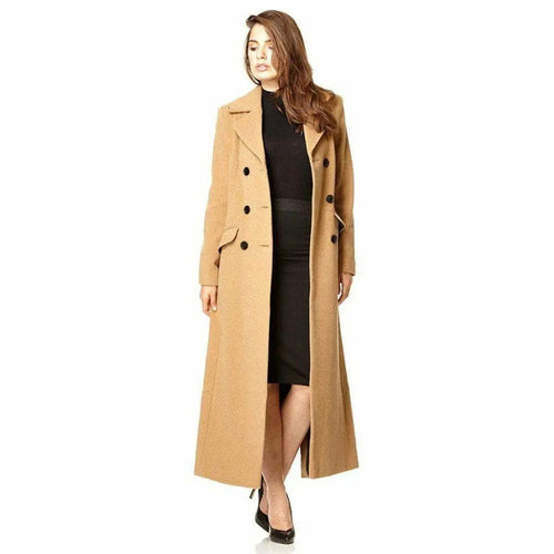 Wool Blend Double Breasted Long Coat-Rose Eleusis-UK 10/EU 38/US 6-Camel-Urbanheer