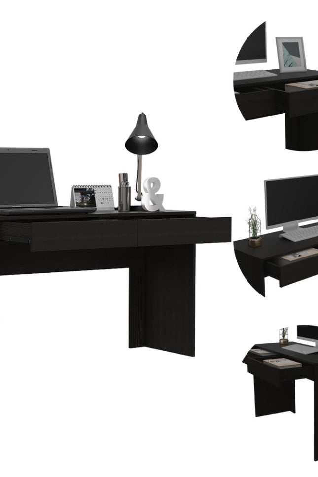 Aberdeen Computer Desk, Two Drawers, Black Wengue Finish-We Have Furniture-Urbanheer